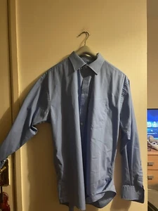 Balmain Luxury Blue Long Sleeve High End Designer Shirt Size 16 1/2 Collar L - Picture 1 of 4
