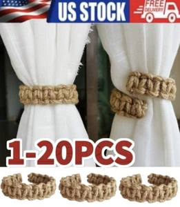 2X Twist Curtain Buckles Jute Braided Curtain Tie Rope Tieback Holder Clips US - Picture 1 of 9