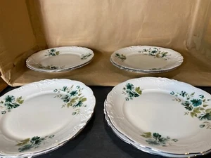 Set of 4 Walbrzych 10.5" Dinner Plates Morning Pattern Silver Rim - Picture 1 of 6