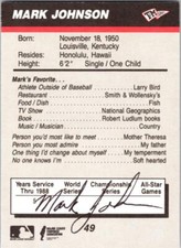 Mark Johnson signed baseball card (AL Umpire) 1989 T&M Sports #49 on back