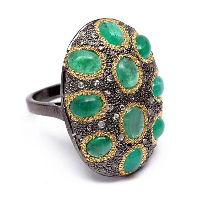 Gemma Smeraldo 925 Argento Sterling Pavé di Diamanti Anello Maggio Portafortuna - Immagine 1 di 4