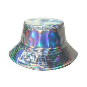 Women Rain Hats Waterproof Wide Brim Reversible Shiny Rave Bucket Hat Rain Cap - Picture 1 of 6