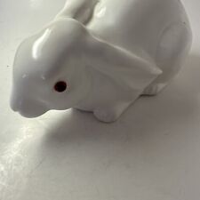Vintage 1978 White Ceramic Rabbit Bunny Figurine Glass Eyes Easter Art Pottery 
