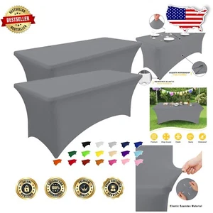 Stretchable Elastic Table Covers for 8FT Dining Tables - Machine Washable Grey - Picture 1 of 10