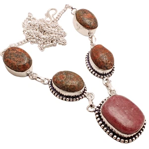 Rhodonite Gemstone Silver Plated Handmade Jewelry Necklace Gift 30 Gms N-553 - Picture 1 of 3
