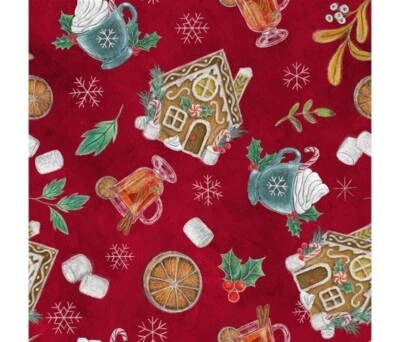 Fat Quarter Blanks Mistletoe Magic Gingerbread House Spices 100% Cotton Fabric