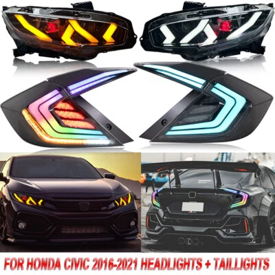 Faro LED RGB Luz Trasera Para Honda Civic Sedán 2016-2021 Conjunto Lámpara Humo Foto 1 de 4
