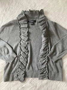 David Kahn Gray Cropped Ruffle 3/4 Sleeve Cardigan Sweater M EUC - Bild 1 von 4