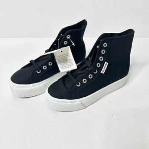 SUPERGA Unisex 2708 High Top Sneaker Men 6 Women 7.5 Black Canvas Platform NEW - Picture 1 of 13