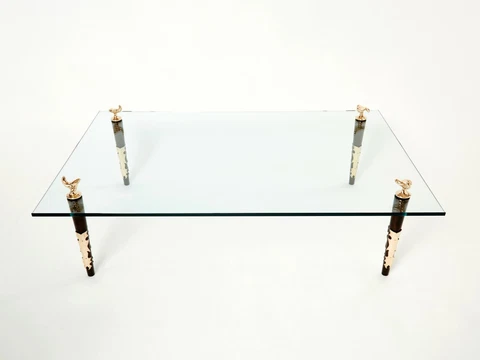 Signed mahogany bronze glass coffee table by Garouste & Bonetti 1995 Cover