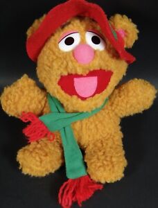 Vtg Baby Fozzie Bear Plush Red Felt Hat Green Neck Scarf Sesame Street 1987 8in