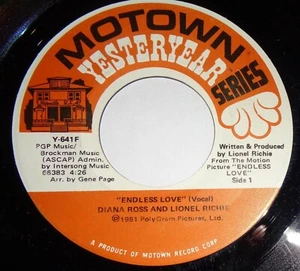 Diana Ross & Lionel Richie 45 RPM Record MOTOWN Endless Love / Same B2 - Imagen 1 de 2