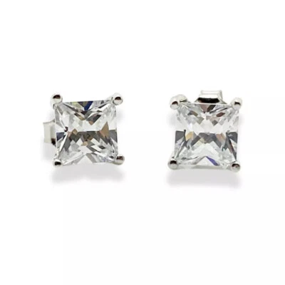 White gold finish Princess cut created diamond stud earrings 5mm - Image 1 of 4