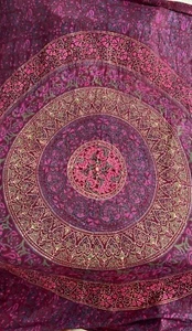 India Arts Handwoven Bedspread Purple Mandala Elephant Pattern 100% Cotton - Picture 1 of 8