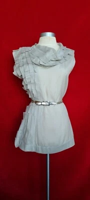 Marni Light Grey Silk Ruffled Mini Dress Tunic Blouse Size 40 - Image 1 of 4