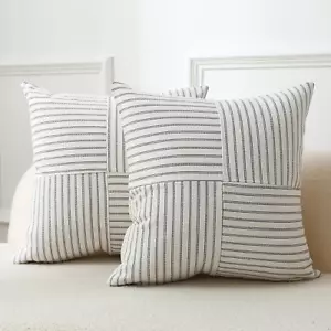 Throw Pillow Covers 24 X 24 Inch Farmhouse Pillow Covers, Set of 2 Gray Striped - Picture 1 of 7