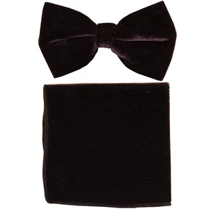 Neue formelle Herren Polyester vorgebundene Fliege _ Taschentuch braun Samt Hochzeit Abschlussball - Bild 1 von 3