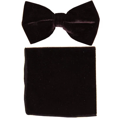 New formal Men's polyester pre-tied bow tie_hankie brown velvet wedding prom - Image 1 of 3