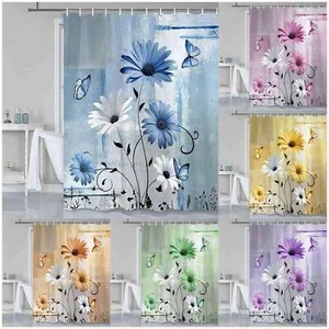 Daisy Garden Extra Long Fabric Shower Curtain Waterproof Flower Bathroom Set - Picture 1 of 17
