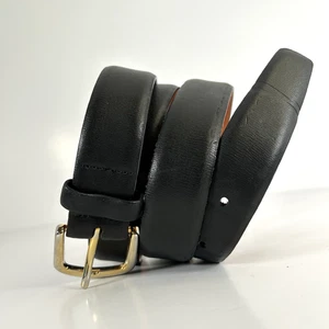 Holt Renfrew Hombres Talla 38 Cuero Negro Cinturón de Vestir Hebilla Dorada 1” Hecho en Canadá - Imagen 1 de 11