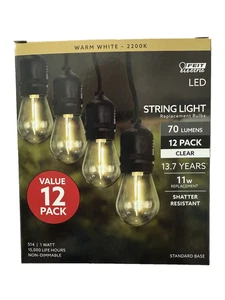 FEIT ELECTRIC S14 LED STRING LIGHT REPLACEMENT BULBS - 12 PACK - STD BASE -NEW - Picture 1 of 5