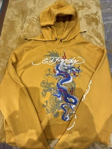 Ed Hardy  Dragon Tattoo Cropped Hoodie Junior Girls Size Large Color Marigold - Picture 1 of 11