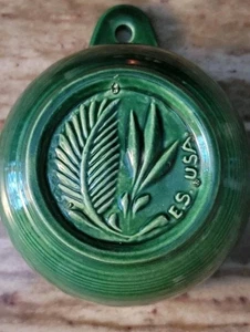 Antique Red Wing Green Ernest Sohn Butter Mold Raised Fern Leaf Bowl ES USA 5" - Picture 1 of 5