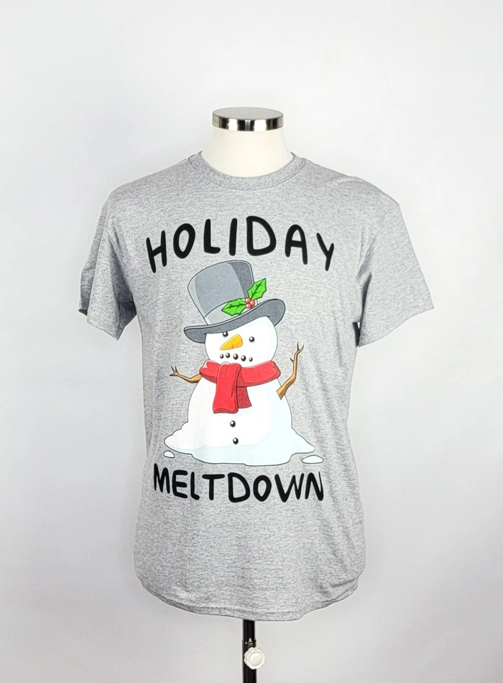 GILDAN Holiday T-Shirt Holiday Melt Down Size Medium Heather Gray Cotton