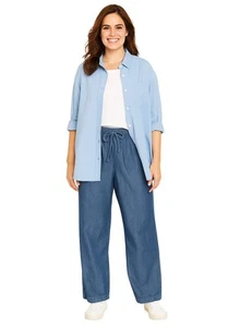 Woman Within Plus Size Wide-Leg Drawstring Denim Pants - Picture 1 of 19