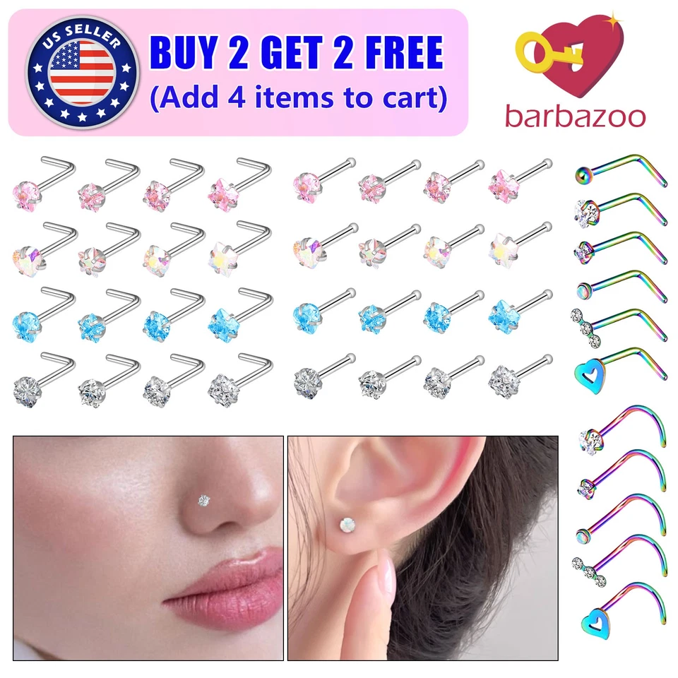 14-16 PIEZAS Anillo para nariz Curva en L Acero quirúrgico Barra en L Labio Oreja Tragus Piercing 20G Foto 1 de 4