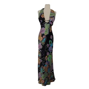 Maxi Vestido Sin Mangas Vintage Edición Y2K Nueva York Talla 8 Negro Paisley Floral Vestido Formal - Imagen 1 de 11