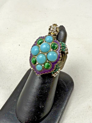 Anel Princesa Amanda Borghese Tartaruga Azul Cabochões Camadas Cúpula Tamanho 6.5 - Imagem 1 de 4