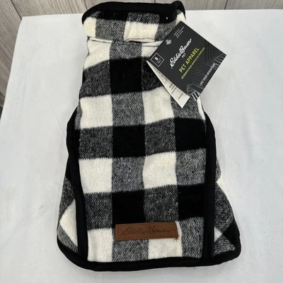 Eddie Bauer Dog Coat Small Buffalo Plaid Black/White Fleece Lined Jacket 12-20lb - Image 1 of 4