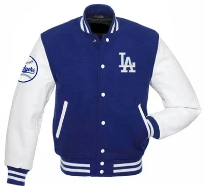 Men’s Blue & White Varsity Letterman Jacket – Los Angeles Style Baseball Bomber - Image 1 of 3