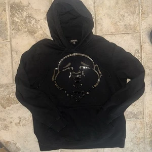 True Religion Buddha Face Logo Black Hoodie Size Large Y2K Hiphop - Picture 1 of 4