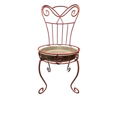 Cadeira de metal vermelha 24T suporte para plantadeira decoração de jardim ao ar livre estilo vintage - Imagem 1 de 2