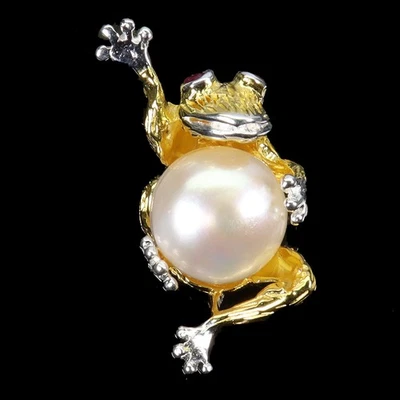 925纯银吊坠圆形红宝石缅甸珍珠青蛙宝石首饰 — 第 1/4 张图片