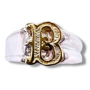 Old English Letter B Initial 10K Yellow Gold 925 Sterling Silver Dome Ring 8 - Picture 1 of 15