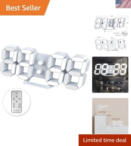 Elegant 3D LED Digital Alarm Clock - Auto Dimming & Remote Control - 9.7" White - Picture 1 of 9