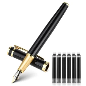 Luxury Metal Fountain Pen Set, 0.5mm Fine Nib Fountain Pen with 6 Pcs 2.6mm B... - Picture 1 of 7