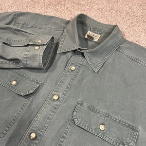 L.L. Bean Men’s XL Green Button Front Shirt Heavyweight Sunwashed Canvas Cotton - Picture 1 of 9