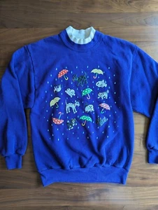 Vintage Morning Sun Jerzees Sweatshirt Purple Raining Cats Dogs Size Small USA - Picture 1 of 9
