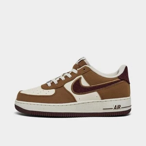 NIB GS Big Kid Nike Air Force 1 Low FN4731 200 Light British Tan Burgundy Crush - Picture 1 of 14