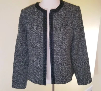 Jaqueta feminina Carole Little tamanho médio preta branca mistura de lã - Imagem 1 de 4