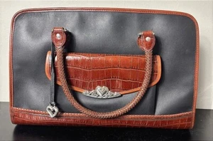 Brighton Croc Leather Satchel Business Bag 16” Brown/Black Briefcase Ladies - Bild 1 von 10