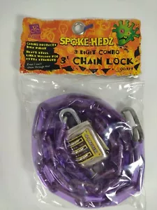 Vintage Purple Bell Spoke-Hedz 3Ft. Chain Combo Combination Bicycle Lock 1997 - Picture 1 of 2