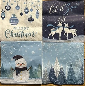 FOUR Paper BEVERAGE/COCKTAIL Decoupage Art Craft Napkins -snowman Christmas Deer - Picture 1 of 5
