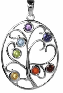 Chakra rainbow multistone pendant, solid Sterling Silver, chain inc, tree, box. - Picture 1 of 10
