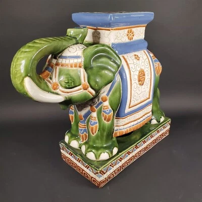 Grande 2 peças de cerâmica Hollywood Regency elefante planta suporte/mesa lateral - Imagem 1 de 4