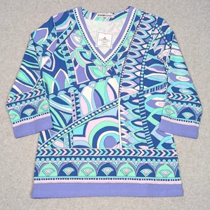 Barbara Gerwit V-Neck Tunic Top XL 3/4 Sleeve Green Blue Purple New *Read - Picture 1 of 9